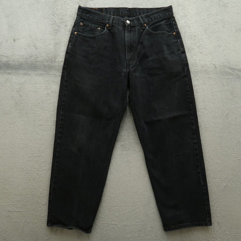 Levi's 550 Jeans Mens Fits 34x27 (Hemmed) Black Relaxed Fit Denim Dark Wash
